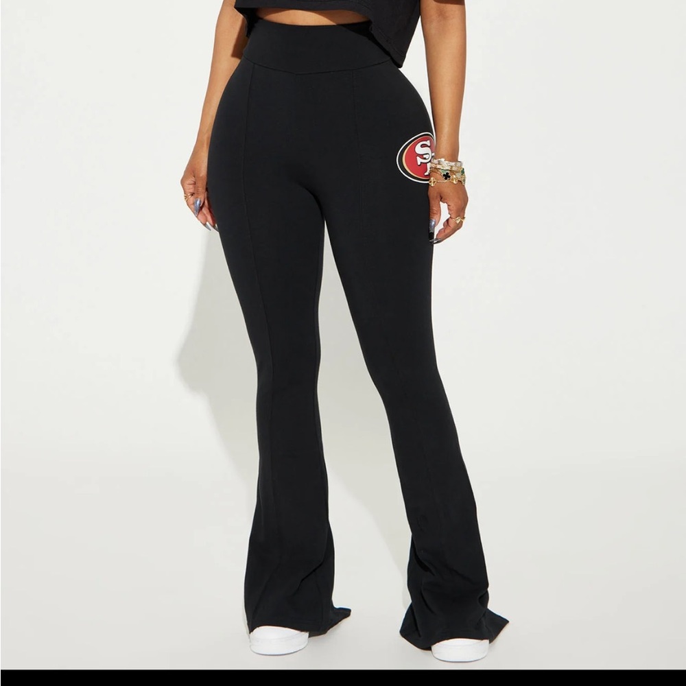 FASHION NOVA 49ers Niners Fit & Flare Pant - Black Stretch Legging Super Bowl